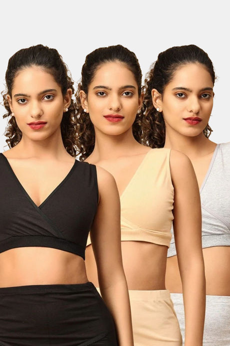 Buy The Mom Store Non Wired Full Coverage Maternity Nursing Sleep Bra (Pack of 3) - Multicolor